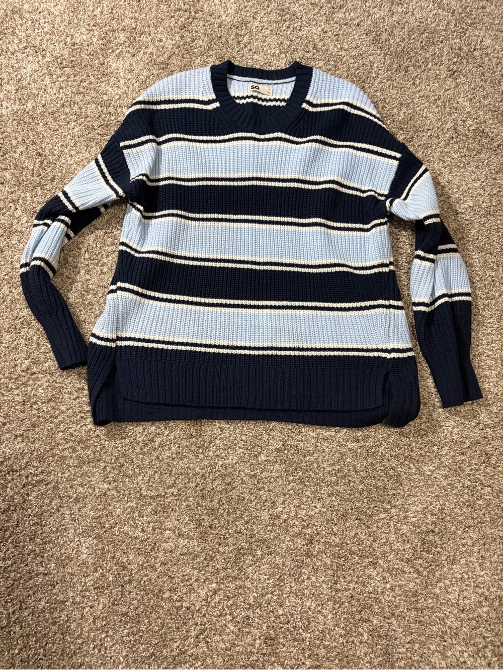 SO Striped Crewneck Sweater in Navy and Light Blue